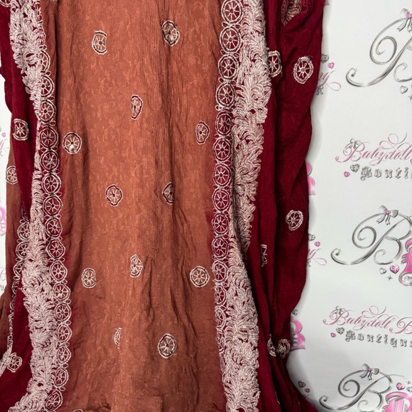 Bohemian Burgundy Lace Kimono robe cardigan one size fits all embroidered - Picture 9 of 15